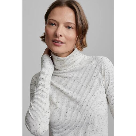 Varley Roya Rollneck Long-Sleeve Tee Egret/Black size XS NWT - Picture 1 of 12